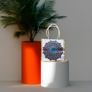 Mosaic Flower Tote Bag-Mosaic Flower Shoulder Bag-Mosaic Flower Linen Tote Bag-Diamond Painting Art