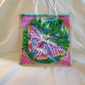 Large Butterfly Diamond Painting Shopping Linen Tote Bag. 10 x 10 Reusable Eco-friendly Storage Pouch for Shopping Foldable Grocery Tote