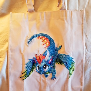 Flying Dragon Completed Diamond Painting reusable shopping shoulder/Tote Bag 14x11.75 in