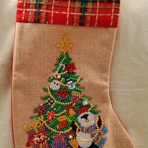 Stocking- Christmas Tree with Penguin Diamond Painting Christmas Rhinestone Sock Embroidery stocking