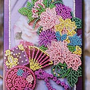 Flowers and FAN Journal Notebook completed Diamond painting black leather