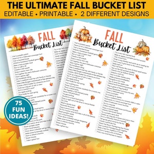 Bearbeitbare Herbst Bucket List | Druckbare Herbst Bucket List | Herbst Bucket List Vorlage | Herbst Aktivitäten Kalender | Familie Bucket List