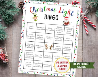 Christmas Light Bingo with 25 Cards | Printable Christmas Party Game, Group Scavenger Hunt, Holiday Party Game, Neighborhood Scavenger Hunt