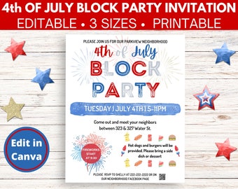 CUSTOMIZABLE 4th of July Block Party Invitation | EDITABLE Backyard BBQ Invite | Printable Block Party Flyer | Patriotic Invitation