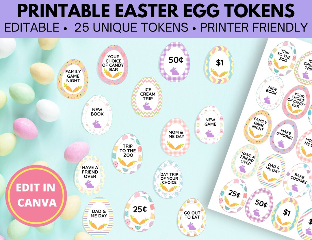 Editable Easter Egg Tokens Printable Easter Coupons Easter Egg Filler