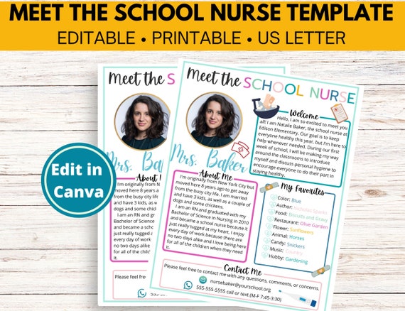 Meet the School Nurse Template | Back to School Printable Welcome Letter