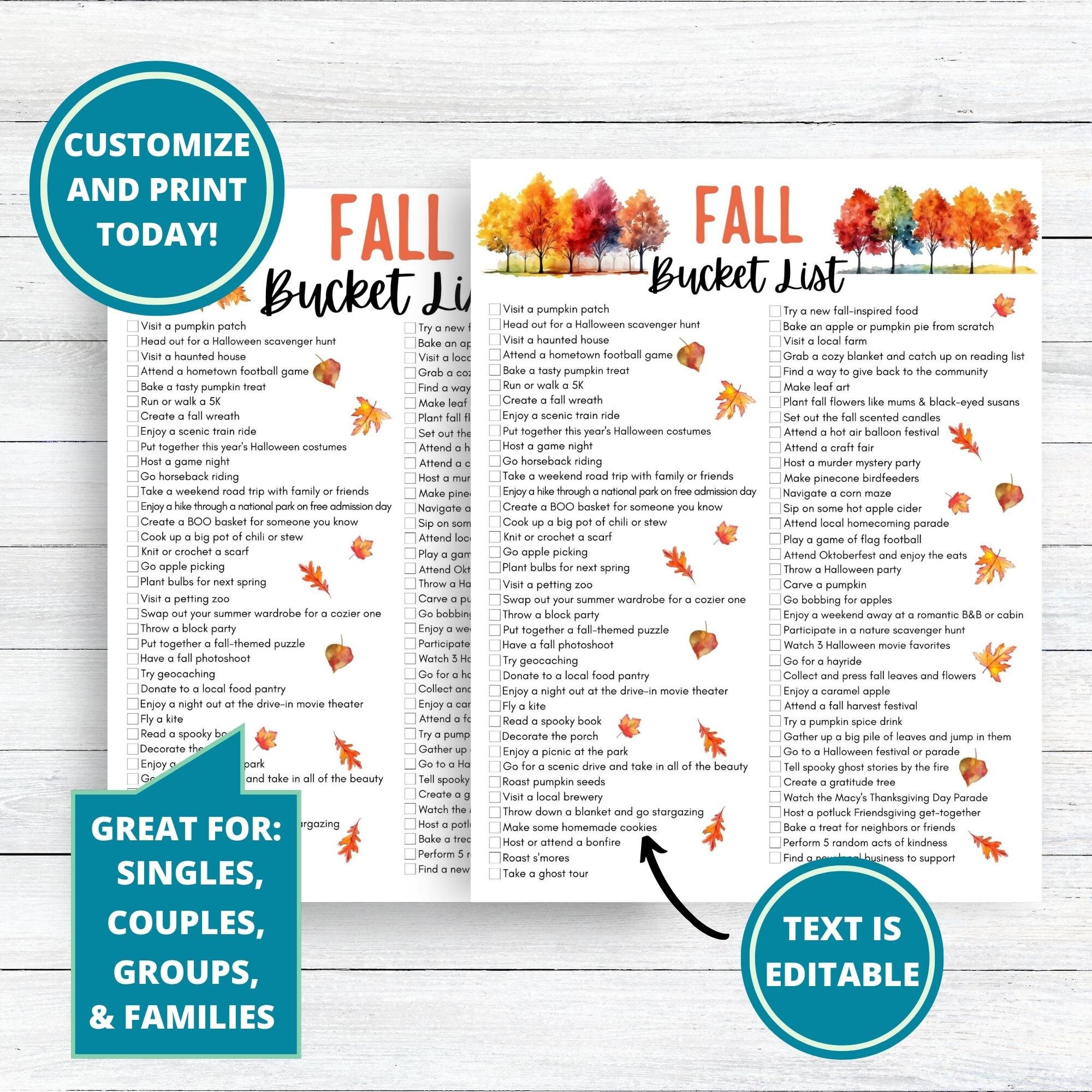 Editable Fall Bucket List | Printable Autumn Bucket List | Fall Bucket ...