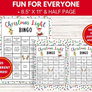 Christmas Light Bingo With 25 Cards | Printable Christmas Party Game ...