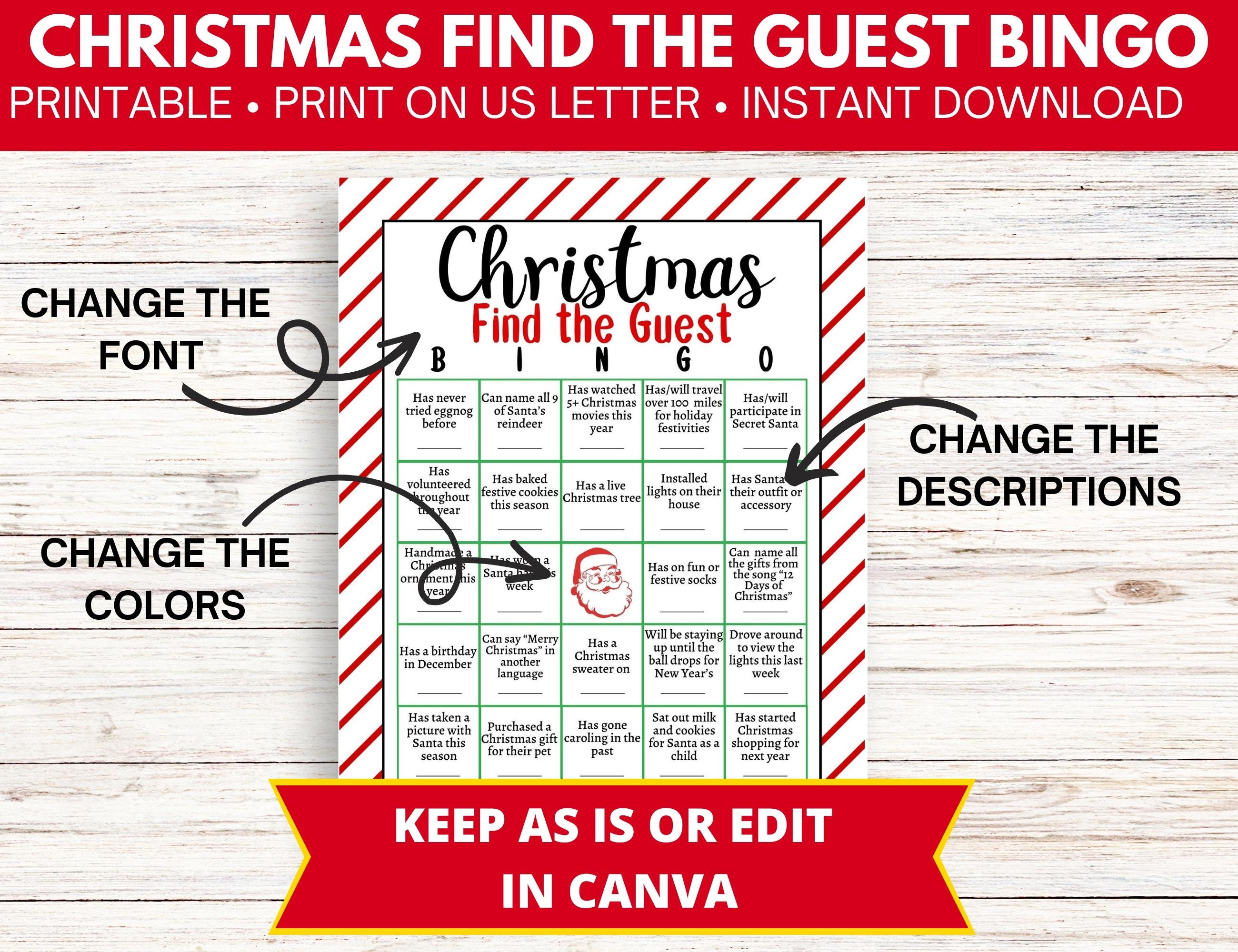 Editable Christmas Find the Guest Bingo | Printable Office Party Game ...
