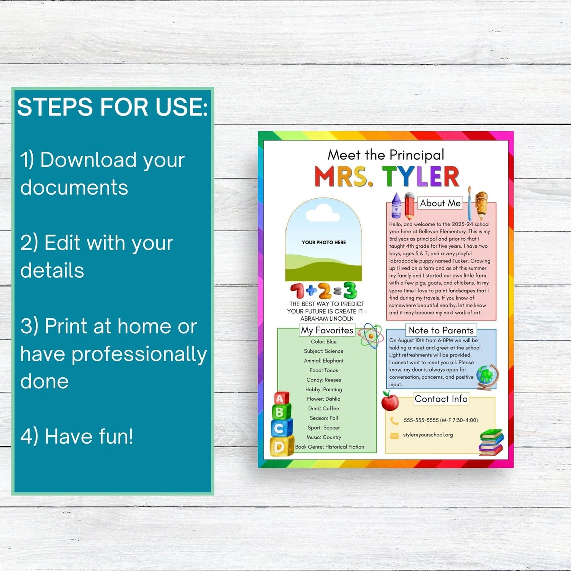 EDITABLE Meet the Principal Template Rainbow Back to School Printable EDITABLE Meet the Principal Template Rainbow Back to School Printable