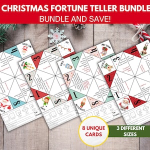 Lot de 8 diseurs de bonne aventure à imprimer pour Noël - 8 modèles festifs, 3 options de taille | Attrape-cootie de Noël | Bricolage de Noël, raconteur de blagues