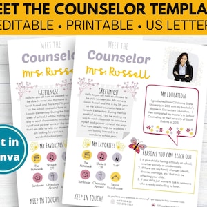Meet the School Counselor EDITABLE Template | Customizable Meet Your Counselor Flyer | Guidance Counselor Welcome Letter Instant Download