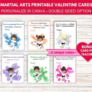 Personalisierbare Martial Arts Valentinstag Karten (12er Set + Lehrerkarte) | Druckbare Karate Kids Classroom Valentine Sofort Download