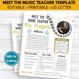 Conozca la plantilla del profesor de música Carta de bienvenida del profesor de música editable / imprimible / Personalizable sobre la descarga instantánea del profesor de música
