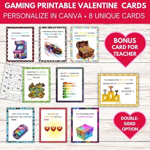 Personalizable Video Game Valentine&#39;s Day Cards (Set of 8 + Teacher Card) | Printable Gamer Double Sided Kids Classroom Valentine Cards