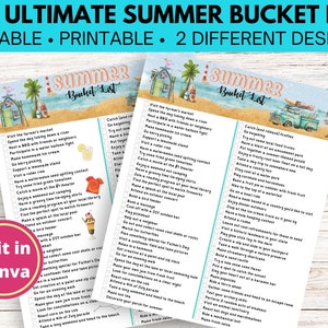 Bearbeitbare Sommer Bucket List mit KOSTENLOSEN Saisonkalendern | Druckbare Sommerpause Aktivitäten | Sommer Dinge To Do Sofort Download