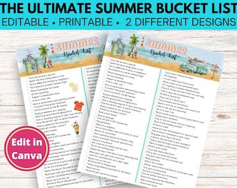 Editable Summer Bucket List with FREE Seasonal Calendars | Printable Summer Break Activities | Summer Things To Do Instant Download