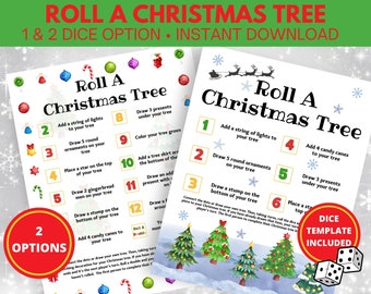 クリスマスツリーのサイコロを振るゲーム | 子供向けクリスマスゲーム（すぐにダウンロード可能） | 印刷可能なホリデーゲーム | ファミリークリスマスゲーム | クリスマスパーティーゲーム