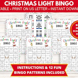 Christmas Light Bingo With 25 Cards | Printable Christmas Party Game ...