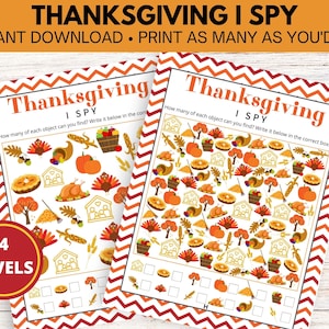 Thanksgiving I Spy | Kids Thanksgiving Game | Thanksgiving Counting Activity | Fall I Spy Printable| Seek and Find Instant Download