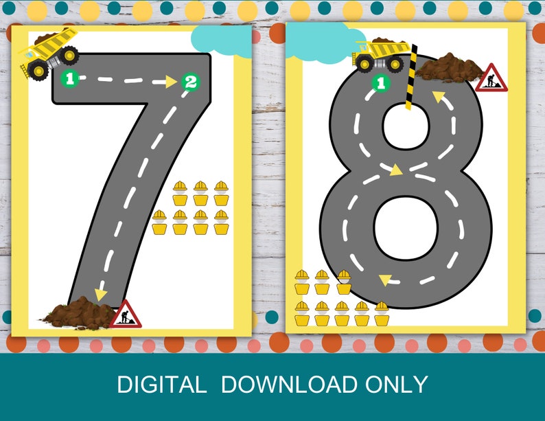 Number Tracing Construction and Truck Printable Counting - Etsy