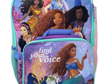 Personalized Disney The Little Ariel Mermaid 16 inch Large Backpack With Matching Lunch Bag Set