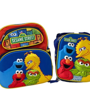 Sesame Street Boys Girls 5 Piece Backpack Lunch Bag and Snack Bag School Set (One size, Blue/Multi)