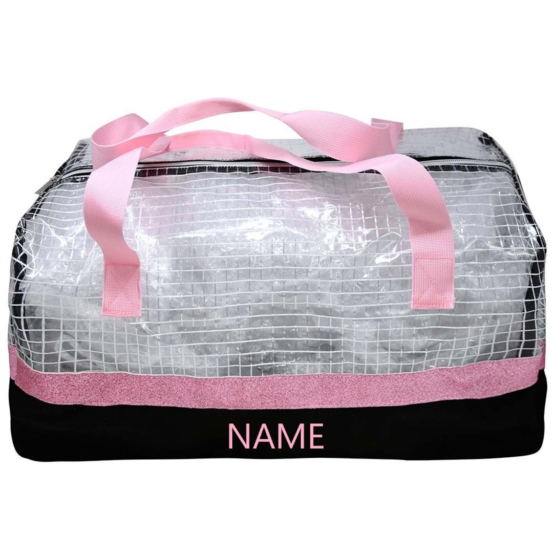 Personalized Large Clear Checkered PVC Duffle Bag With Glitter Trim