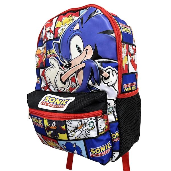 Personalized Sonic The Hedgehog Over-All Print 16 inch Large Backpack