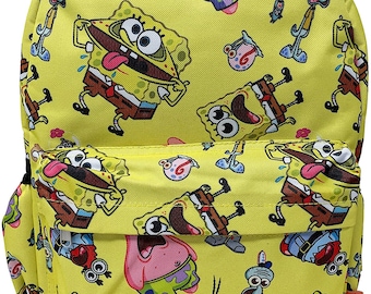 Spongebob Backpack with Lunch Box Set - Bundle with Spongebob SquarePants Backpack for Kids, Spongebob Lunch Box, Stickers, Stationery, Water Bottle