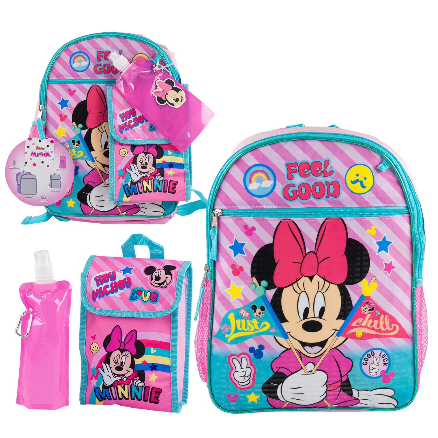 Disney Minnie Mouse Girls School Backpack Lunch Box Book Bag SET Bow Kids  PINK