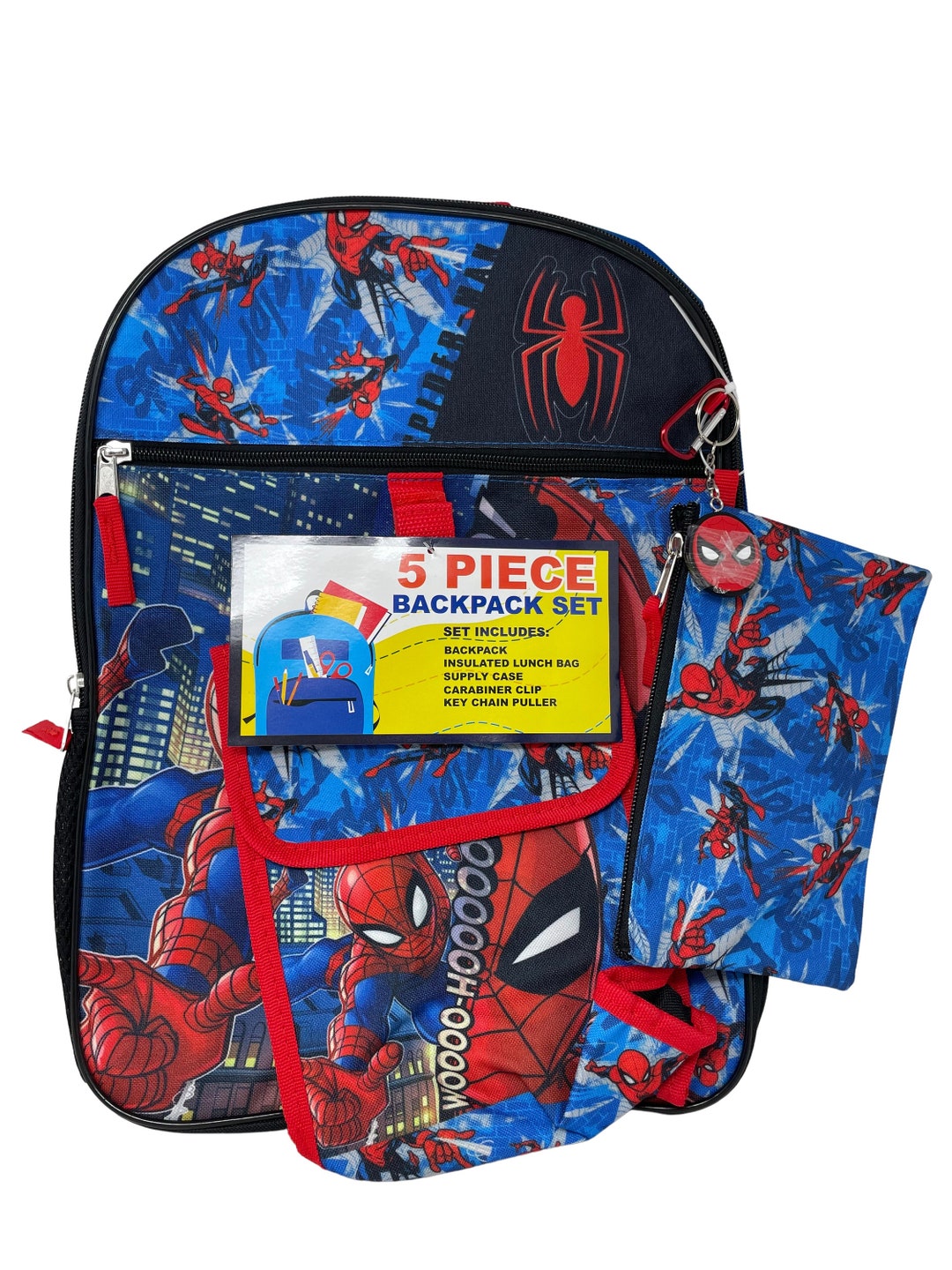 Personalized Spiderman 16 Backpack 5pc Set With Lunch Kit Key