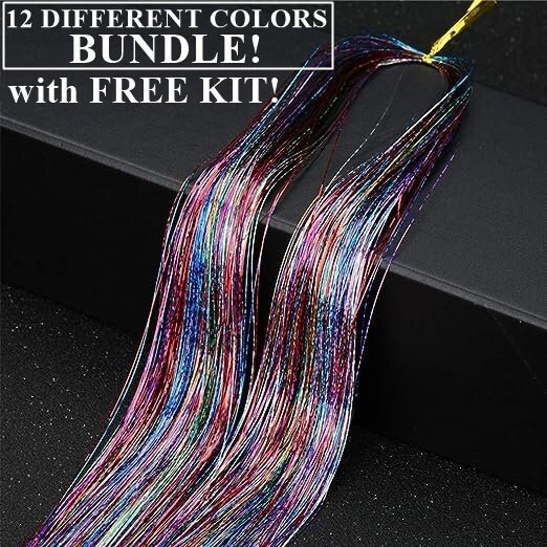 48'' 12 Color 3000 Hair Strands With Free Tools Heat Resistant Glitter
