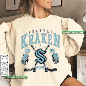 CustomCat Seattle Kraken Anchor Retro Style NHL Crewneck Sweatshirt Carolina Blue / S