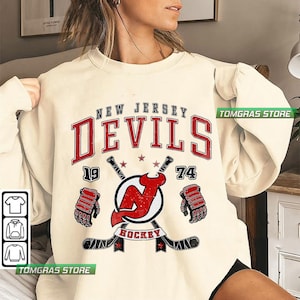 Eletees Retro Devils Hockey T-Shirt, New Jersey Devils Sweatshirt, New Jersey Hockey Fan Shirt, Vintage Devils Hockey Sweatshirt