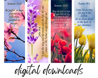 Set of 4 Flower Bible Verse Bookmarks, Bible Verses, Digital Downloads, Instant Downloads, Scripture Bookmarks
