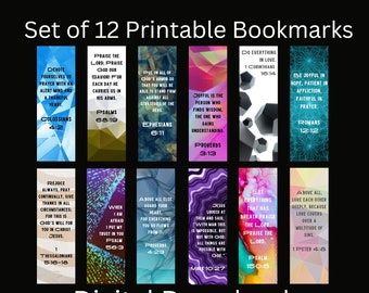 Set of 12 Bible Verse Bookmarks, Christian Bookmarks, Printable Bookmarks