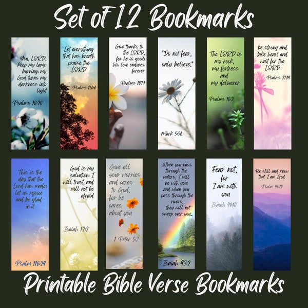 Set of 12 Bookmarks, Bible Verse Bookmarks, Print at Home Bookmarks, digital download