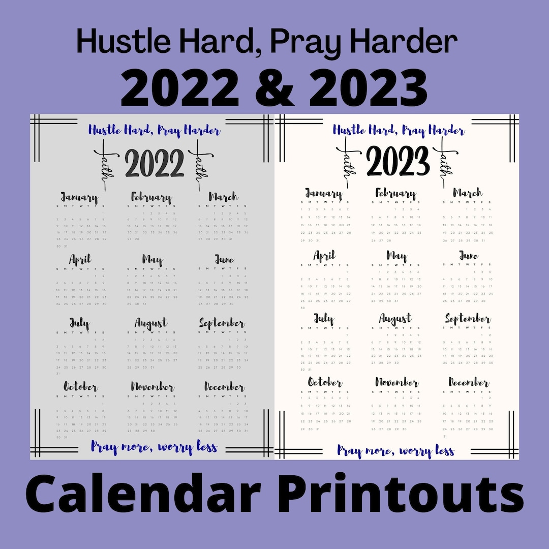 Poster Size Calendar Printout Hustle Hard Pray Harder 2022 & Etsy