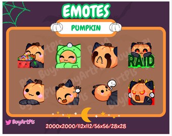 PUMPKIN HEAD EMOTES - Pack für Twitch, Abonnenten, Discord, Cool Emote, Twitch Art für Streamer, Halloween, Katze, Fledermaus, Kürbis, Herbst, Herbst