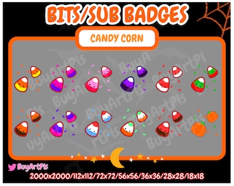 CANDY CORN Bits / Sub BADGES - Pack für Twitch, Abonnenten, Discord, Cool, Twitch Art für Streamer, Halloween, Kürbis, Herbst, Herbst, süß