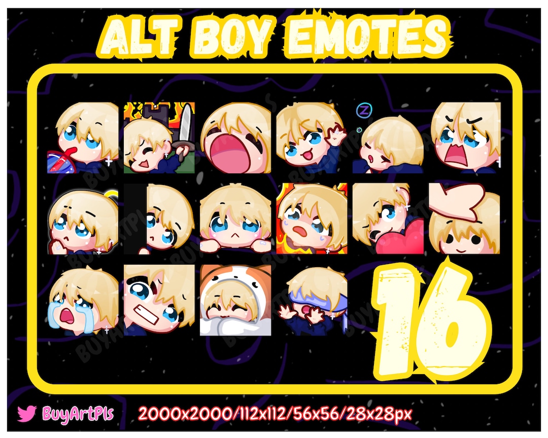16 Alt BOY EMOTES! (blond) -pack for Twitch, Subscriber, Discord, Cool ...