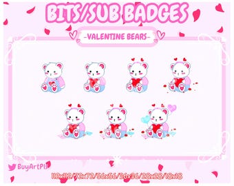 Valentine Bear Sub/Bit Badges - Twitch, Abonnenten, Discord, Streamer, Twitch, Kunst, Urlaub, Sub Badges, Bit Badges, süß, Stofftier