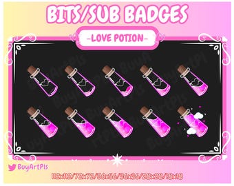 Love Potion Sub/Bit Badges - Für Twitch, Abonnenten, Discord, Kawaii Badges, Twitch Art Für Streamer aktiv
