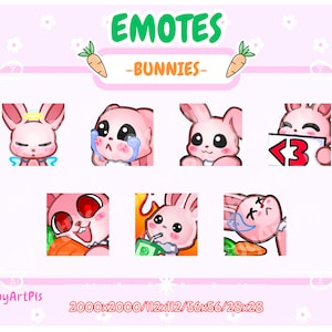 CUTE BUNNY EMOTES ! - For Twitch, Subscriber, Discord, Kawaii Emotes, Twitch Art For Streamers