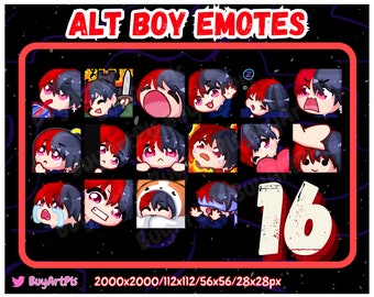 16 BOY EMOTES! (rot / schwarz) -Pack für Twitch, Abonnenten, Discord, Cool Emote, Twitch Art für Streamer, Split Dye, Chibi, Goth