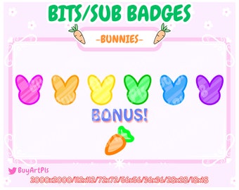 CUTE BUNNY Sub/Bit Badges - Für Twitch, Abonnenten, Discord, Kawaii Badges, Twitch Art Für Streamer aktiv