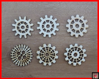 6 Different Wooden Gears, Gear Set Steampunk Industry Deco Model Making Steering Wheel