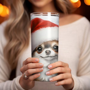 Emballage de gobelet skinny 20 oz, gobelet à sublimation de chien de Noël png, sublimation de Noël png, téléchargement numérique uniquement, cadeau gratuit à l'intérieur