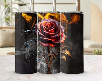 Emballage de gobelet Rose on Fire PNG - Sublimation de 20 oz (téléchargement numérique)